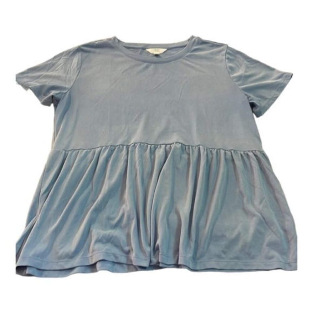 Time & Tru Light Blue Peplum Flounce Flowy Blouse Shirt Size Med EUC #5887